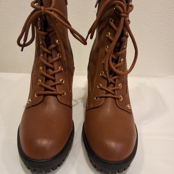 GBG Los Angeles Brown Boots NWOT High Heeled Combat Size 10M - Picture 10 of 13